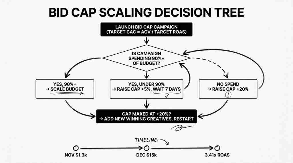Bid cap Meta ads scaling decision tree from launch to scale
