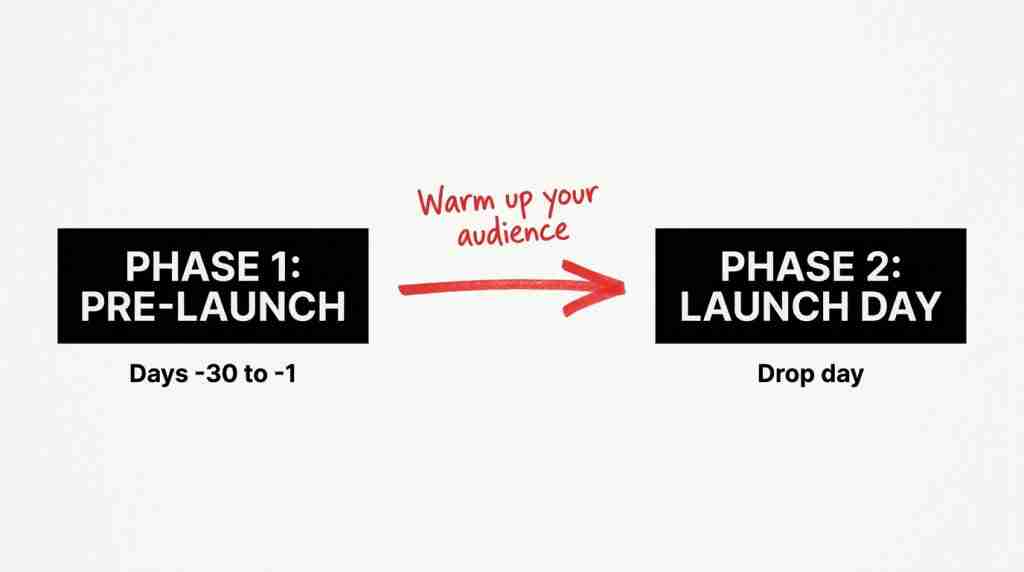 Two-phase Meta ads system for fashion drops: pre-launch and launch day timeline