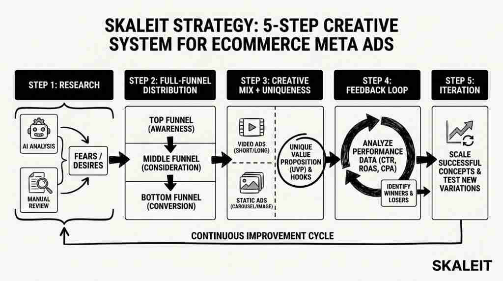 5-step creative strategy system for ecommerce Meta ads generating 7.02x ROAS